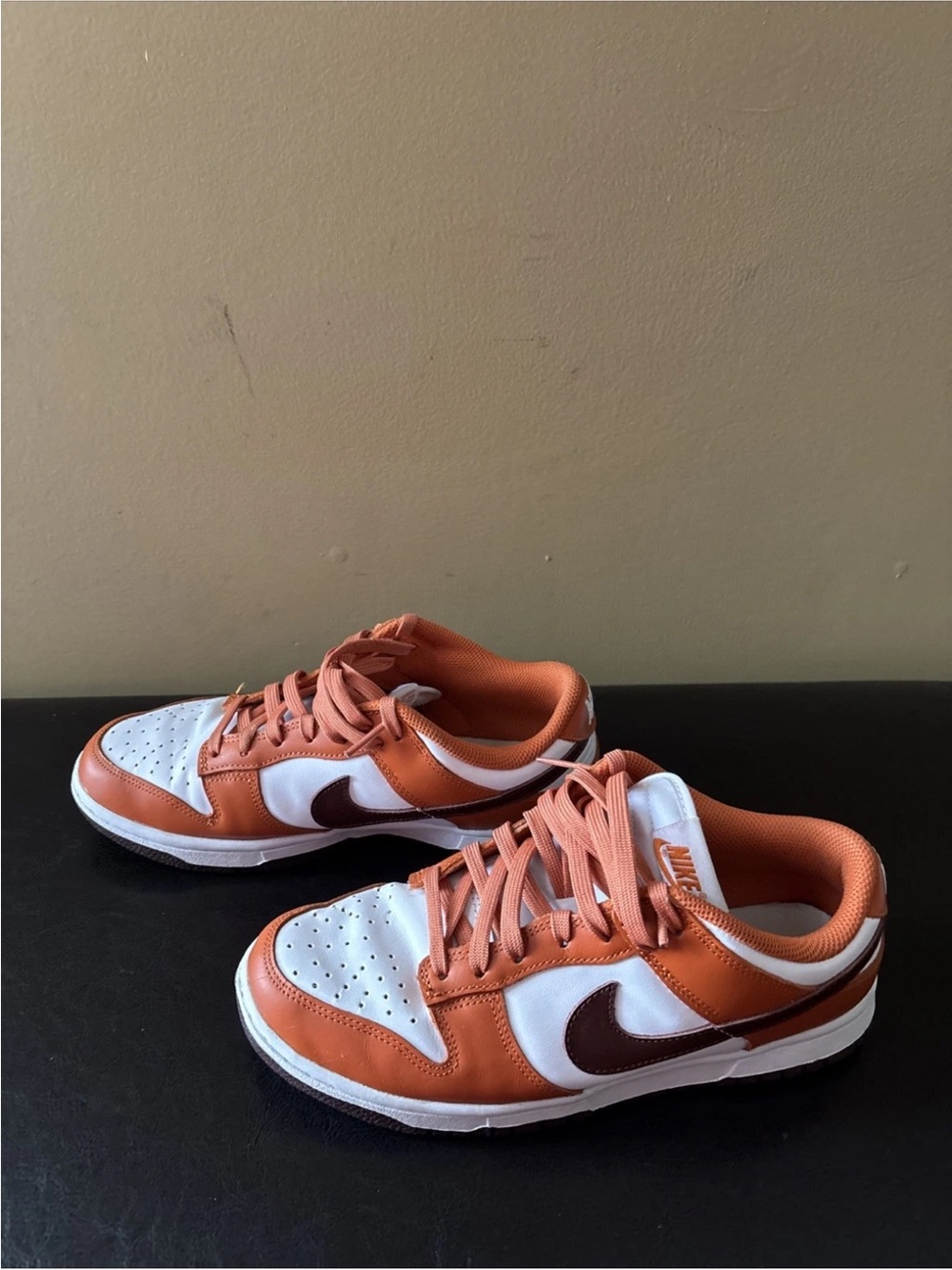 Nike Dunk Low-Top Sneakers in White, Orange & Brown
